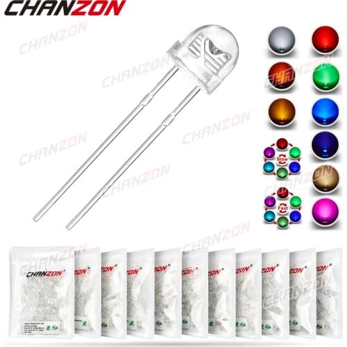 100pcs 5mm LED Emitting Diode Straw Hat Micro Indicator Warm White Red Green Blue Yellow Orange UV Pink RGB Flashing 3V DIY Bulb