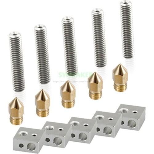 15pcs/set Anet Hotend ptfe Throat Tube + 0.4mm Extruder Nozzle Print Heads+ MK8 Heater Block for Anet A8 E12 / A6 3d printer