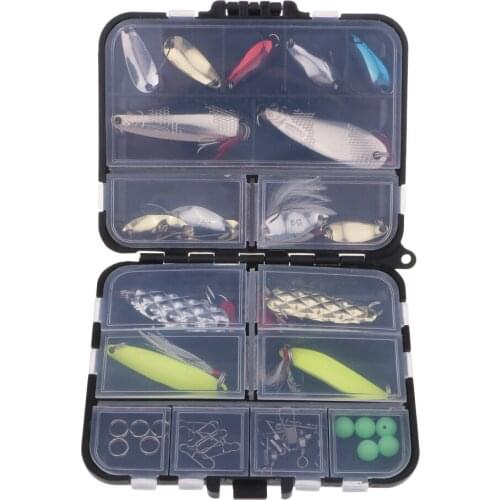 36x Fishing Lure Set Kit Lots Fishing Accessories Baits Hook Swivel Snap Bead Ring with Tackle Box