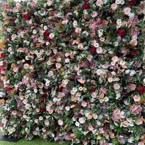 3D Roil Artificial Flower Wall With Fabric Mix Colors Rose And Greenly Fake Flowers Gypsophila With Event GY846