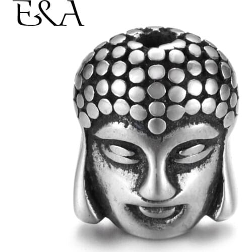 Stainless Steel Beads Double Faced Buddha Charms Hole 2mm for Jewelry Making Supplies Bracelet Spacer Metal Bead Accessories