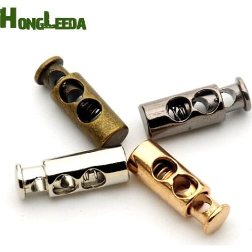 40pcs/lot round metal alloy stoppers toggle cord locks Drawstring lock two holes nickle/black/bronze/gold STP-013