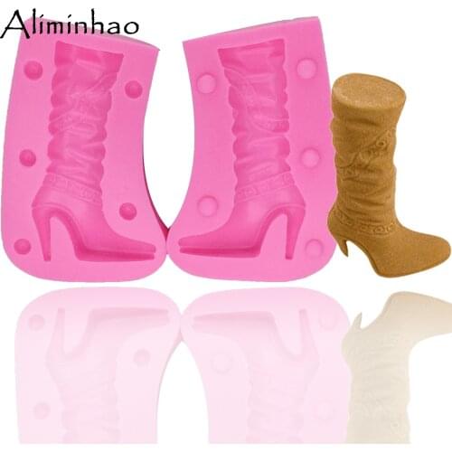 B0297 3D Womens boots shoe DIY dessert chocolate Sugar Craft Molds Silicone mould fondant cake decorating tools