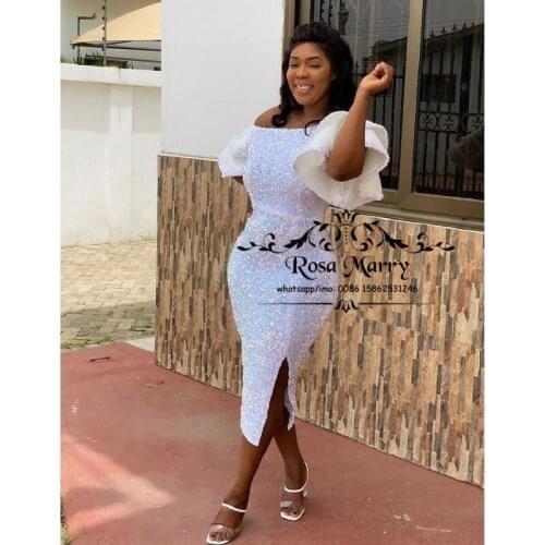 Sparkly Sequined Short Cocktail Party Dresses 2020 Plus Size Puff Tea Length African Arabic Cheap Short Formal Party Gowns