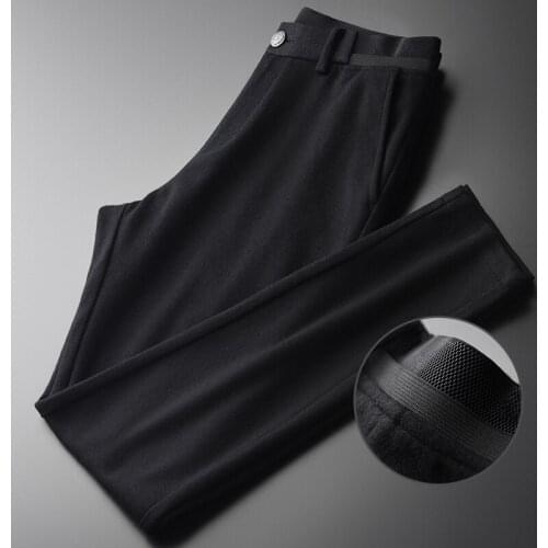 New Wool Thick Mens Pants Luxury Business And Casual Solid Color Man Pants Autumn And Winter Straight Male Trousers
