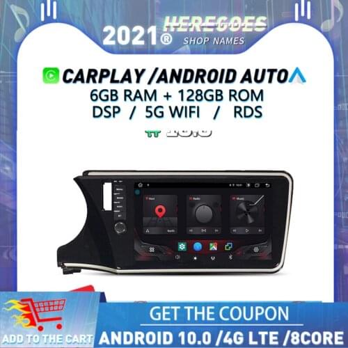 Carplay DSP Android 10.0 32GB 64GB Car DVD Multimedia Player 4G LTE GPS Bluetooth 5.0 RDS autoradio For Honda City 2014 - 2019