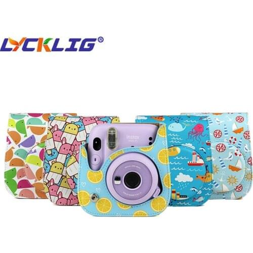 Camera Case For Fuji FujiFilm Instax Mini 11 Instant Film Cameras, PU Leather Color Protective Cover Bag with Shoulder Strap