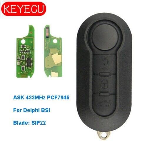 KEYECU Remote Key Fob 3 Button ASK 433MHz PCF7946 for Fiat 500 Doblo Punto Florino 2007-2017 - D*elphi BSI