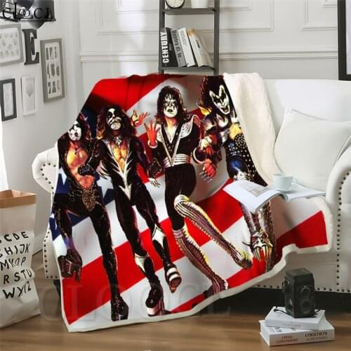 Double Layer Blankets KISS Rock Band Printed Throw Blankets for Beds Plush Home Decoration Beddings Travel Boy Girl Adult Quilt