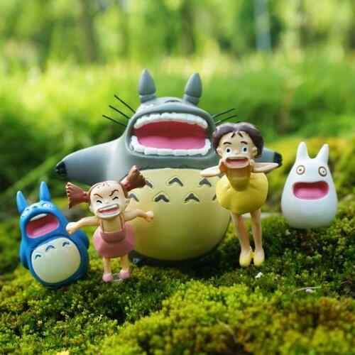 5pcs Fairy Garden Miniature Set of 5 Totoros and Girl Shouting Ghibli Figurines Mini Garden Decor Terrarium Accessories