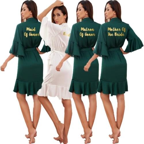 Ruffled Robe Custom Wedding Robe Satin Robe Bride Bridesmaid Robes Bridal Robes Silk Robes for Women Bathrobe Green