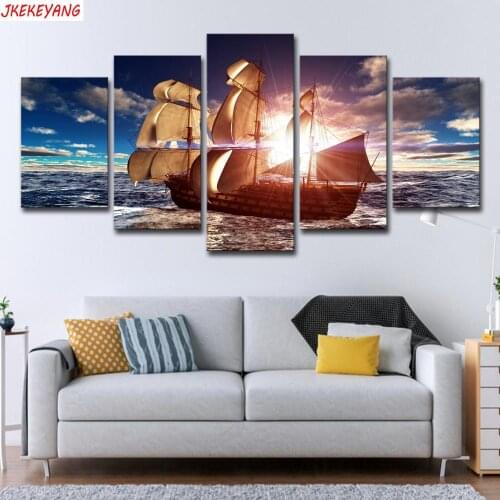 Full Square/Round Drill 5D DIY diamond painting 5pc Sailing boat Pictures mosaic Diamond Embroidery Wall Arts J2218