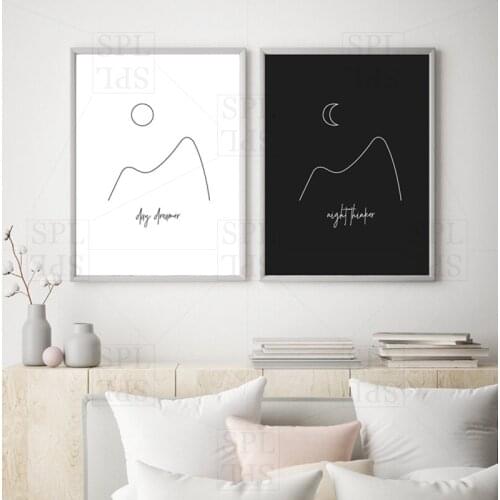 Daydream Canvas Painting Minimalist Lines Modern Wall Art Sun Moon Mountain Posters and Prints Home Decoration Wall Picture