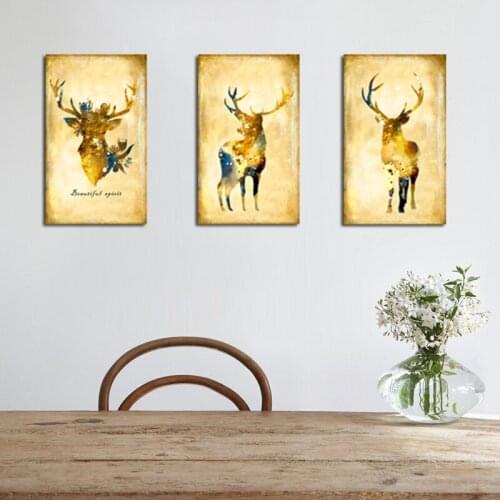 Wall Art Canvas Print Elk Oil Painting Watercolor Canvas Pictures Decorative Cartoon For Modern Home Living Room Decoration