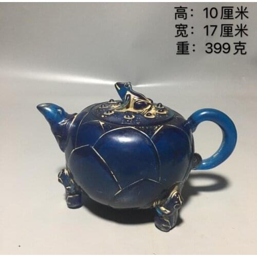 China Blue Amber frog statue teapot crafts bead kettle tea water pot home desktop decoration