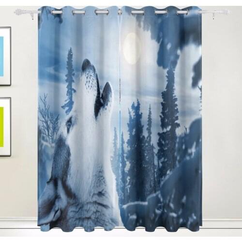Beautiful Blackout Curtains Customize Wolf Curtains Winter Scenery Curtains for Living Room Bedroom Curtains