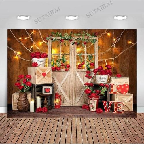 Red Rose Garden Valentine Day Backdrops Love Neon Light Decor Children Birthday Photo Background Studio Booth Photography Props