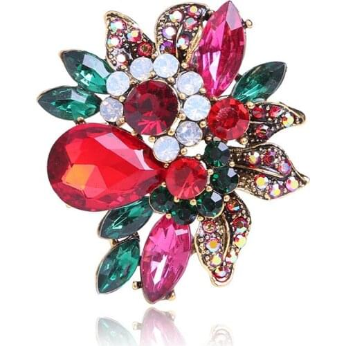 Colorful Brooch European and American hot pin brooch wholesale Vintage alloy diamond inlaid flower hollow Brooch