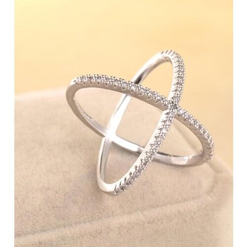 Fashion Silver Plated X Cross Finger Ring Womens Fashion Micro Shop Zircon Ring Unlimited Logo Womens Love Promise Jewelry