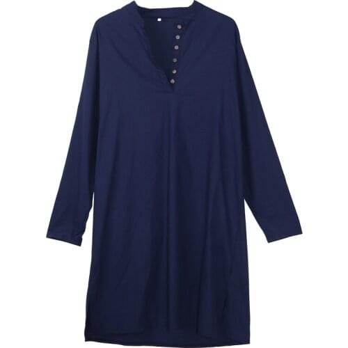 Men Muslim Kurta T-Shirt Long Sleeve Buttons Stand Collar Kaftan Blouse Solid Color Side Split Arabic Robe Tunic Tops