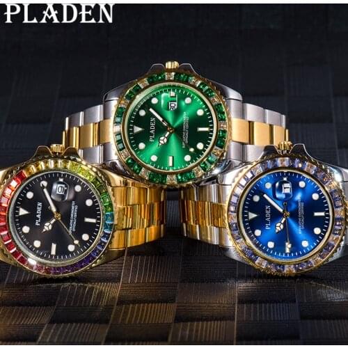 Mens Quartz Watches PLADEN Sapphire Glass Waterproof Luminous Military AAA Diamond Luxury Waterproof Male Clocks Dropshipping