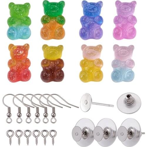 1set DIY Earring Making Set with Bear Shape Cabochons Stainless Steel Stud Earring Findings Earring Hooks For Handmade Earrings