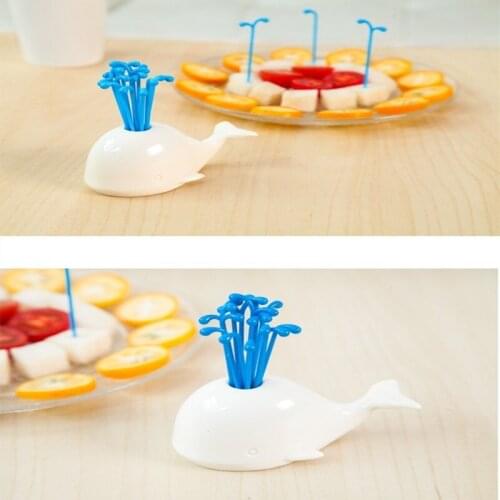 16 Pcs/Set Cute Beluga Fountain Fruit Fork Set Creative Animal Whale Fruit Fork Tableware Multiple Use Snack Cake Dessert Forks