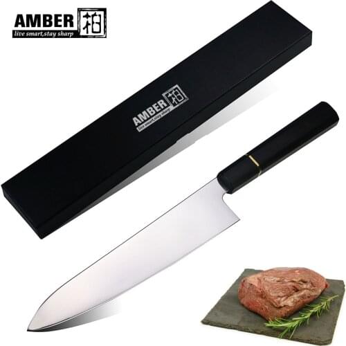 Amber 9.5'' Chef Knife VG10 High Carbon Steel Knife Mirror Finished Professional Stainless Steel Japanese Super Gyuto with Ebony