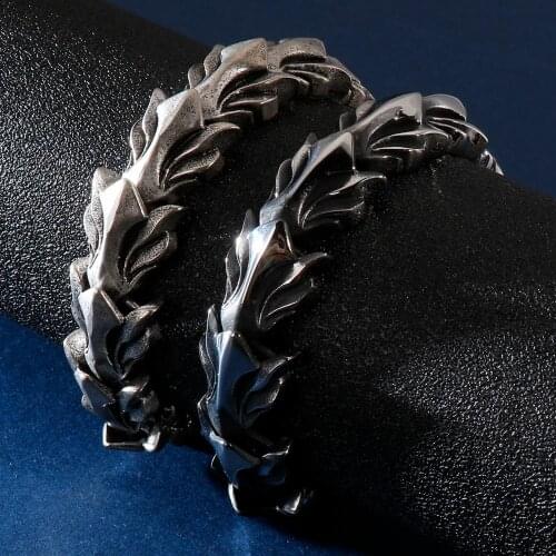 Punk Men Designer Snake Dragon Link Chain Bracelet Silver Color Polished & Matte Stainless Steel Hip Hop Charms Armband Jewelry
