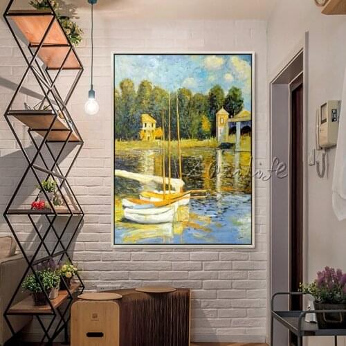 Landscape painting,Monet Canvas Oil painting,sailing boat painting Wall Pictures for Living room home decor art canvas