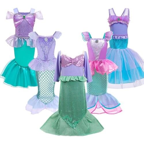 Girl Ariel Fancy Dress Up Outfit Kids Halloween Princess Costume Children Little Mermaid Clothes for Birthday Christmas Carnival