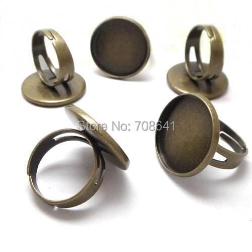 Blank Ring Bases with Round Bezel Tray Glass Cabochons Adjustable Mens Rings Settings DIY Jewelry Findings Antique Bronze tone