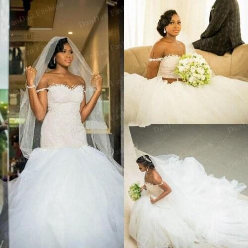 Sequined Beaded African Mermaid Wedding Dresses 2021 Plus Size Vintage Lace Black Girls Arabic Beach Country Bridal