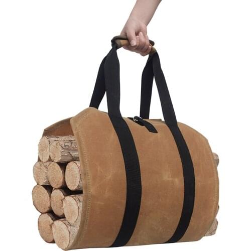 Heavy Duty Waxed Canvas Log Carrier, Firewood Carrier Tote Bag, Wood Carrier for Firewood, Fireplace Wood Stove Accessories