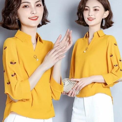 Women Spring Summer Style Casual Chiffon Blouses Shirts Lady Korean Embroidery Fashion Loose Blusas Tops MM1057