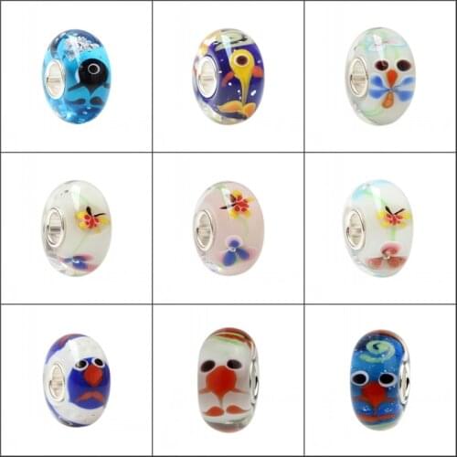 Emith Fla 100% 925 Sterling Silver DIY Animals Lampwork Charm Bead Fit European Bracelet Bangle Jewelry Accessories 8 Colors