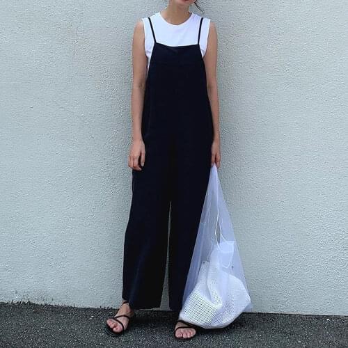 Summer Solid One Piece Romper Women Elegant Black Korean Japan High Waist Jumpsuit Female Loose Wide Leg Playsuits Fashion new