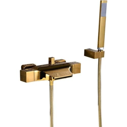 Gold Brass Bathroom Bathtub Shower Faucets Set Hot & Cold Mixer Taps Waterfall Type Wall Mounted With Handheld Chrome/Black