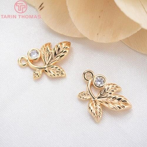 6PCS 10x14MM 24K Gold Color Plated Brass with Zircon Flower Charms Pendants High Quality Jewelry Accessories