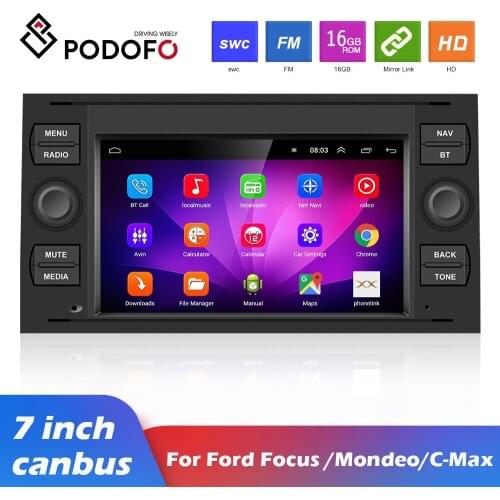 Podofo Android 2 Din Car Radio GPS Mirror Link Car Multimedia Video MP5 Player 7'' Stereo For Ford Focus/ CMX/Fusion/transit