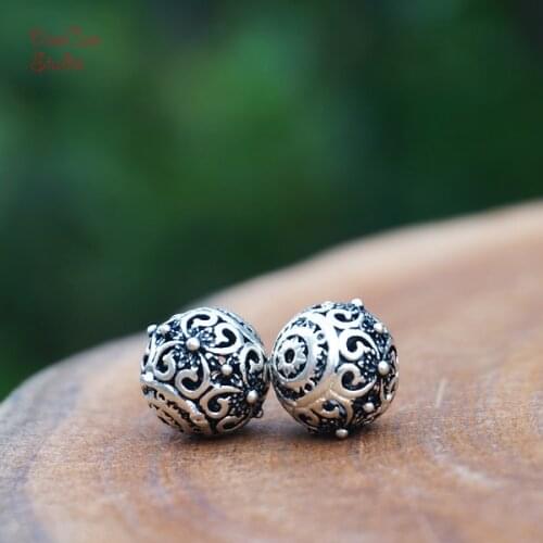 10mm 2pcs 925 Sterling Silver Beads Carved Flower Dot Mala Bead Japa Beads Bracelet Earrings Jewelry Findings DIY Accessories