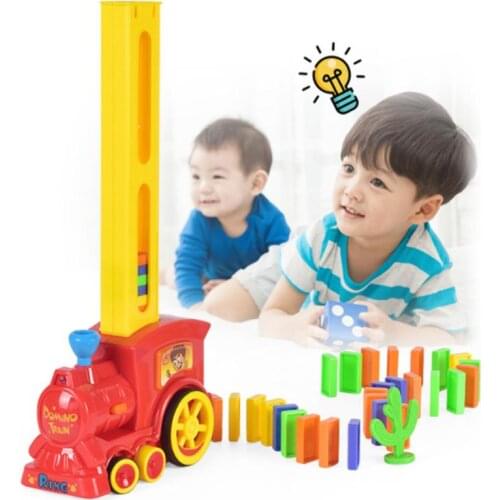 HOT Electric Domino Train Car Vehicle Model Magical Automatic Set Up Colorful Plastic Dominoes Toys Educational Toys Kids Gift