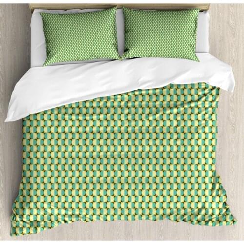 Geometric Duvet Cover Set Dichromatic Circles and Squares Composition 3 Piece Bedding Set Cream Seafoam