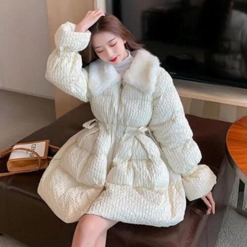 2021 New Fashion Fur Lapel Collar Winter Down Cotton Jacket Female Skirt Style Korean Thick Warm Coat Padded Ladies Clothes
