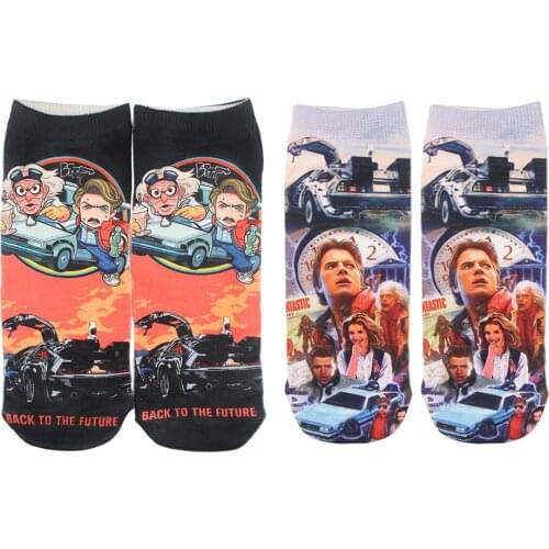P5803 1 Pair Classic Sci-Fi Movie Back To The Future Happy Socks Cotton Boat Socks Interest Funny Originality Ankle Sock