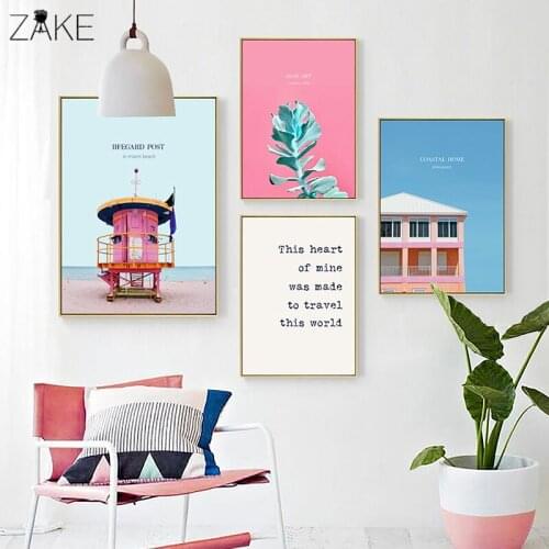 Beach Towel Flamingo Leaf House Wall Art Posters and Prints Nordic Canvas Painting Decoration Wall Picture for Living Room