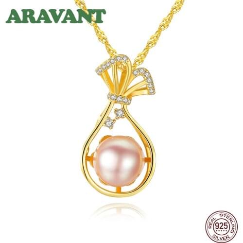 Natural Pearl Pendant Jewelry Gold Chains Necklaces For Women 925 Silver Lucky Bag Necklaces Wedding Fine Jewelry