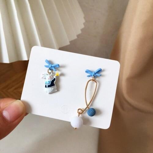Self-designed girl bow earrings cute rabbit earrings with asymmetric temperament earrings