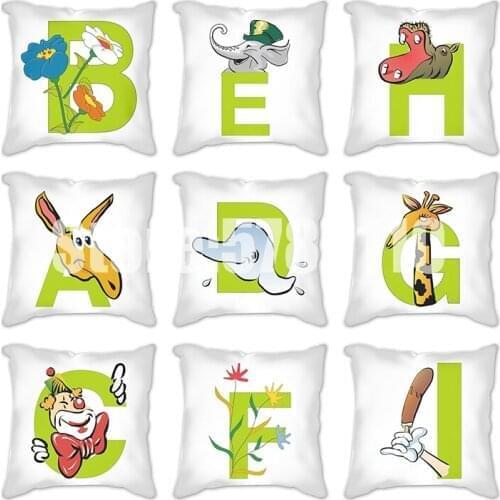 Green 26 Letters Cushion Cover Black and White English Alphabet Throw Pillow Case Decorative Pillowcase Letters Cushion Cover