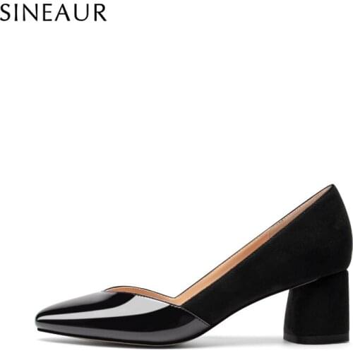 SINEAUR Women Shoes Fashion Low Mid-heel Suede Pumps Chunky Heels Pointed Toe Elegant Woman Office Ladies Dress Plus Size 35-45
